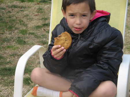 Isaac devouring choco chip cookie