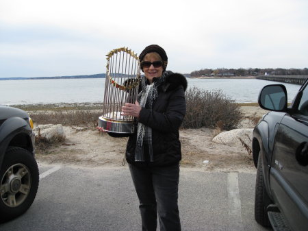 Holding Red Sox World Series Trophy
