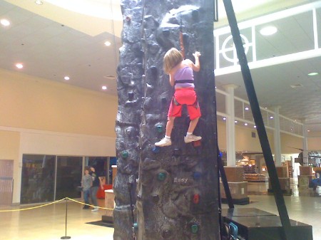 Jennifer climbing the rock wall