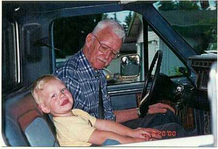 Dad & great-grandson Joel-driving the truck