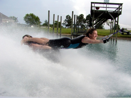 A little barefoot waterskiing