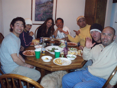 Having dinner w/friends in d  condo at Mammoth