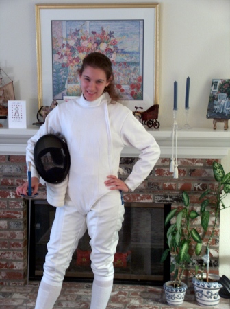 Lindsey in her fencing practice gear
