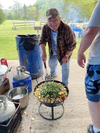 Frying potatoes ramps camping trout fishing 