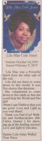 Denise Cole Jones' album, LILA MAE COLE JONES-WALKER