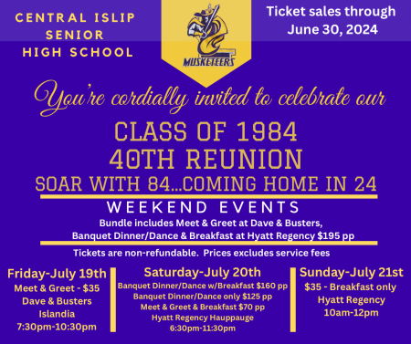 CIHS 40th Reunion July 19-21, 2024