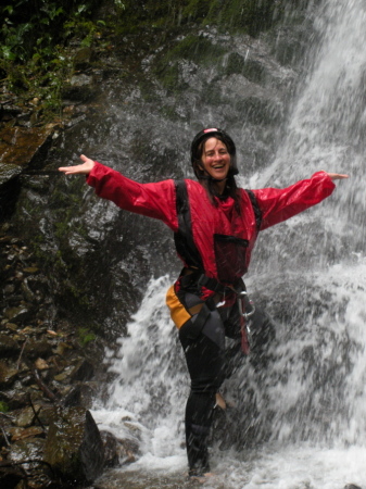 Waterfall repelling Banos Ecuador
