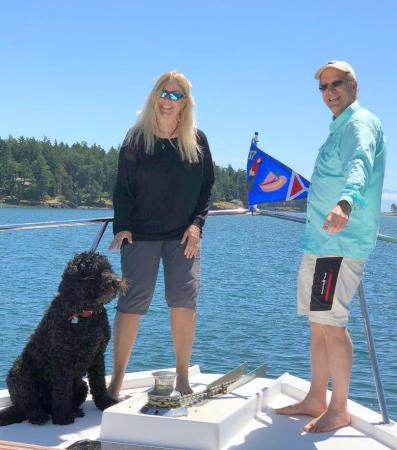 Dar, Robert & Bella on bow of new boat  - 2019