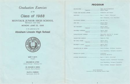 Pages 1 and 2 of the Montauk Graduation Exercises of the Class of 1988 booklet