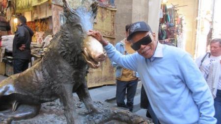 With Wild Boar Statue in Florence Oct 2019