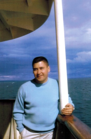 Wayne on Ferry During Honeymoon