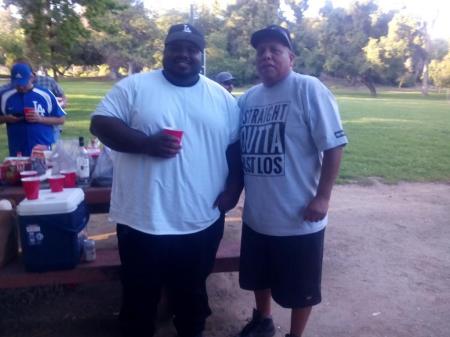 Dodgers opening day. Russ and his friend.