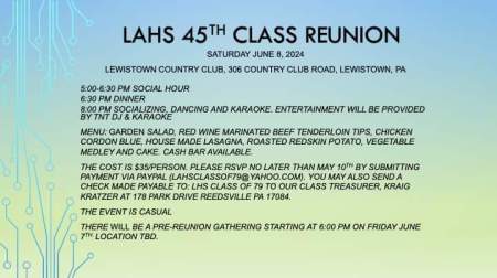 Lewistown High School Class of 1979 45th Reunion