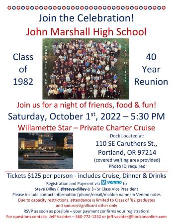 Class of 1982 Marshall High School 40th Reunion