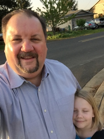 My Daughter and me waiting for the school bus