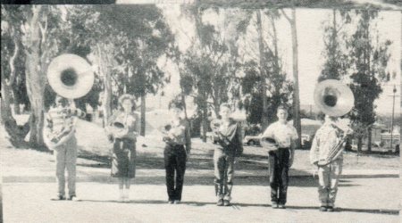 Band practicing in the school parking lot