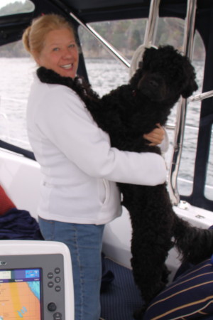 Sailor dog, Quinn, aboard Winterlude