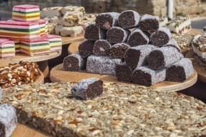 Market featuring sweets in Tel Aviv, Israel.