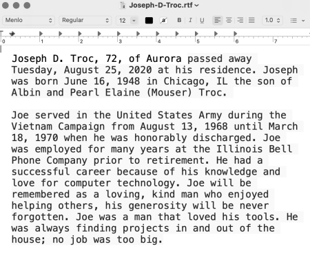 Joseph D. Troc - Obituary