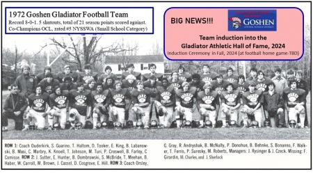 1972 GHS Football team inducted into Gladiator Athletic Hall of Fame
