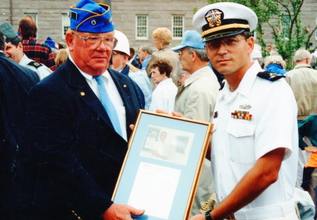 1994, Presenting a framed photo to the Korean War vets in Boston MA