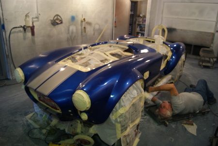 Painting 1965 Cobra at autobody shop