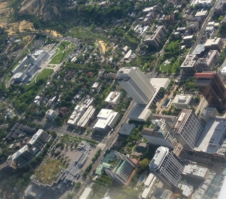 Flying over part of downtown Salt Lake City  