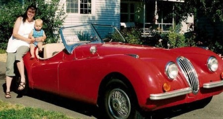 My daughter, grandson, and my '53 Jaguar 