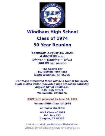 Windham High School Class of 74 50th Reunion !!