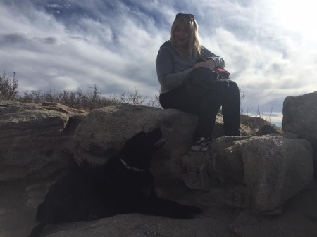 Lucy out for a hike w Bear, Lone Tree, CO