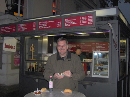 Enjoying a Currywurst along Unter den Linden