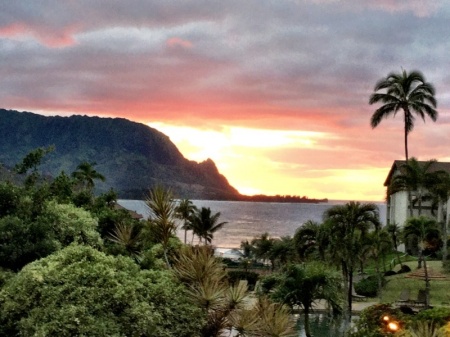 Hanalei Bay Sunset from Cliff above