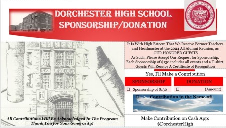 Dorchester High School Reunion Teacher Sponsorship 2024