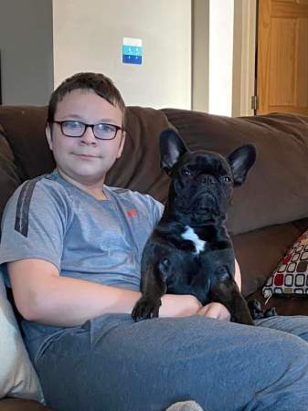 Grandson Alan and Pierre the family dog