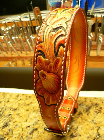 hand tooled custom leather dog collar