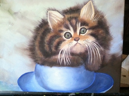 My painting of aKitten in a cup