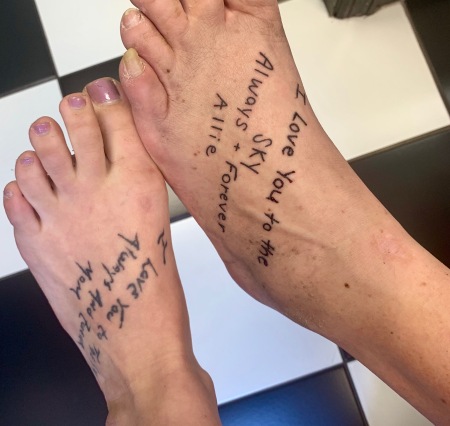 Each foot has our handwriting on it,