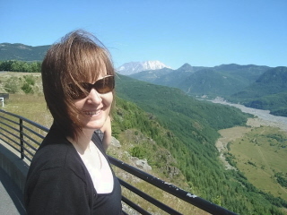 The wife with Mt. St. Helens in the background