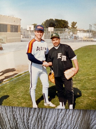 Dickie with Alan Ashby baseball alumni game