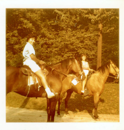 Sharon riding horse with Rhonda Marsh