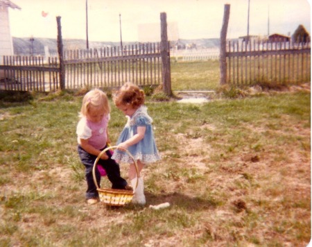 The girls Easter egging ~ 1980