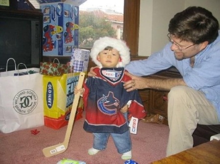 Jack, little Canuck, and dad, Xmas 2008…