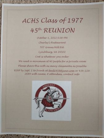 Amherst County High School Class of 77 45th Reunion