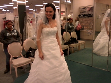 Erika in her wedding dress that she said yes to!