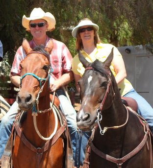 Hubby Don and I n Zeke n Rooster horses