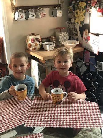 My grandsons havin’ coffee on Sunday morning 