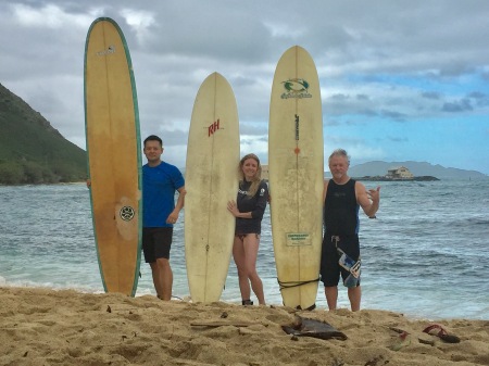 Surfing with my daughter and husband Hawaii