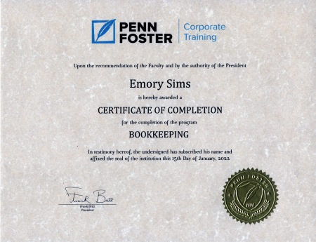 Penn Foster Certificate January 2022