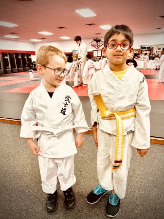 grandson on left:) 2nd day at karate class