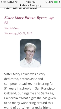 Sr. Mary Edwin - sixth grade teacher..  